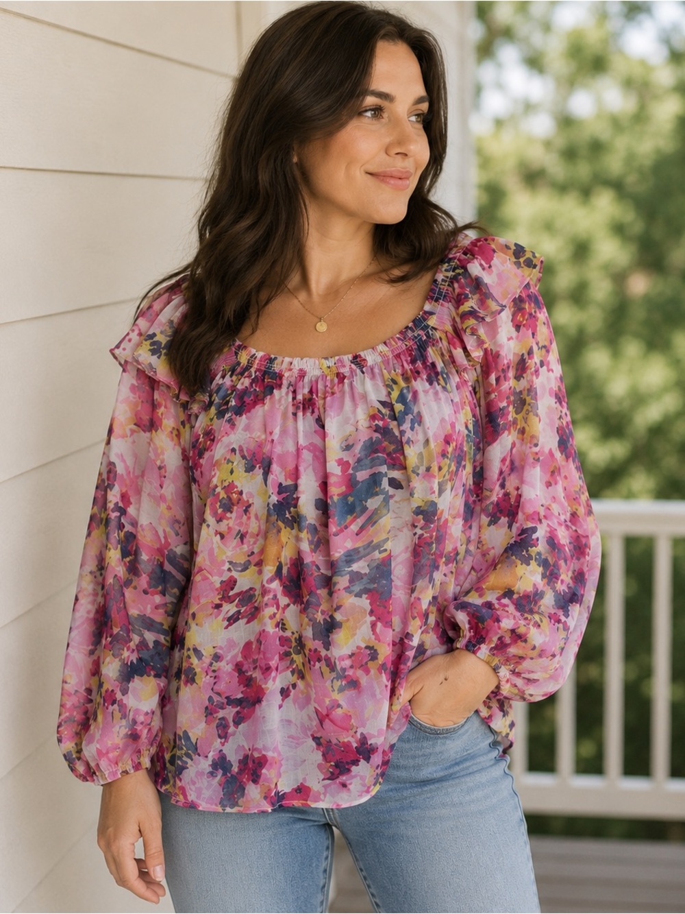NWT Zac & Rachel 2X Floral Boho Off Shoulder Peasant Blouse Pink Top